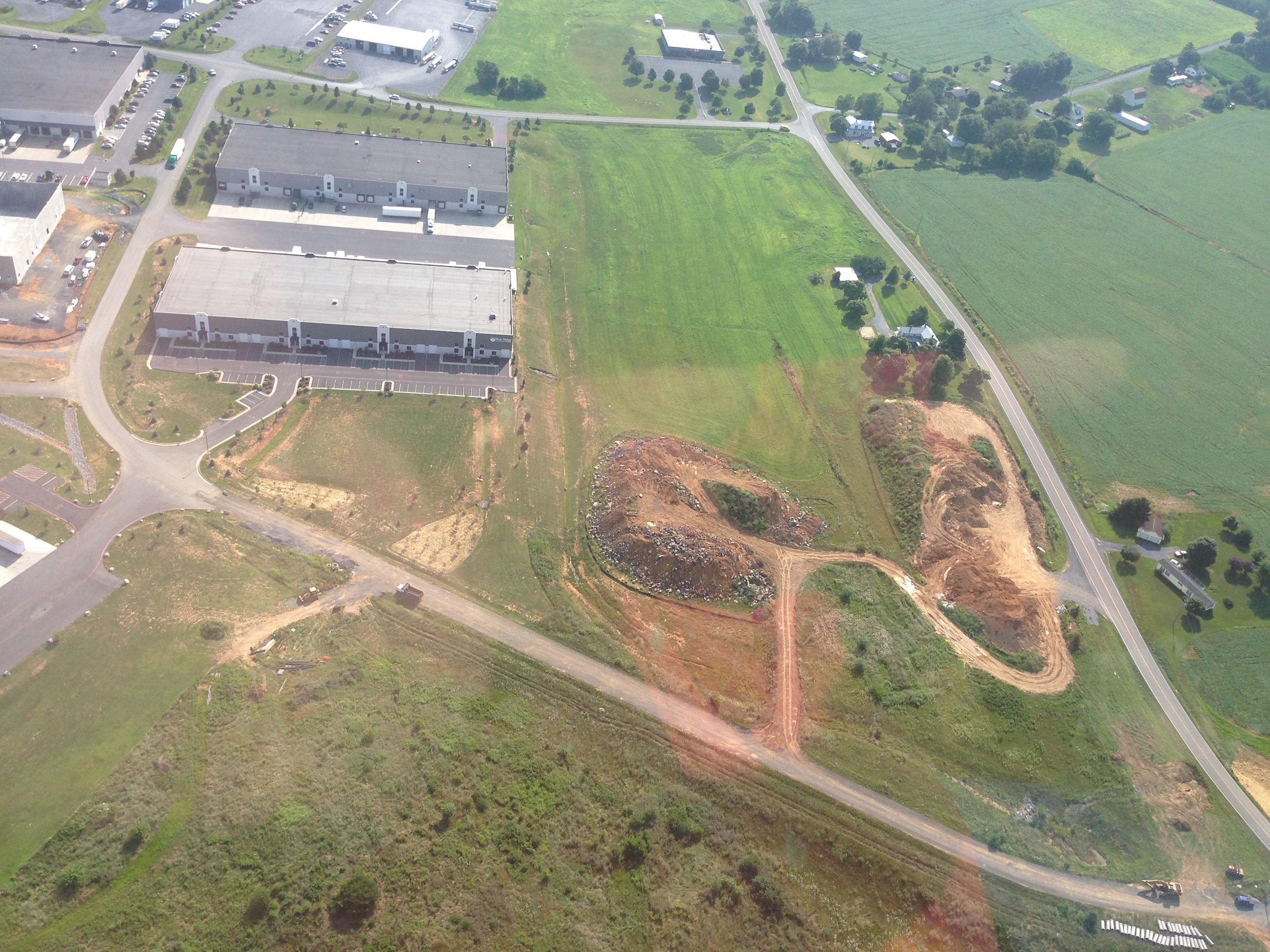 Aerial of Central Campus showing Crowe Drive and empty lots.